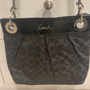 Coach Ashley Hippie Crossbody Purse Signature Sateen Black/Grey/Silver